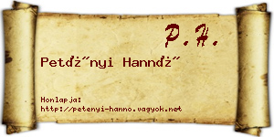 Petényi Hannó névjegykártya